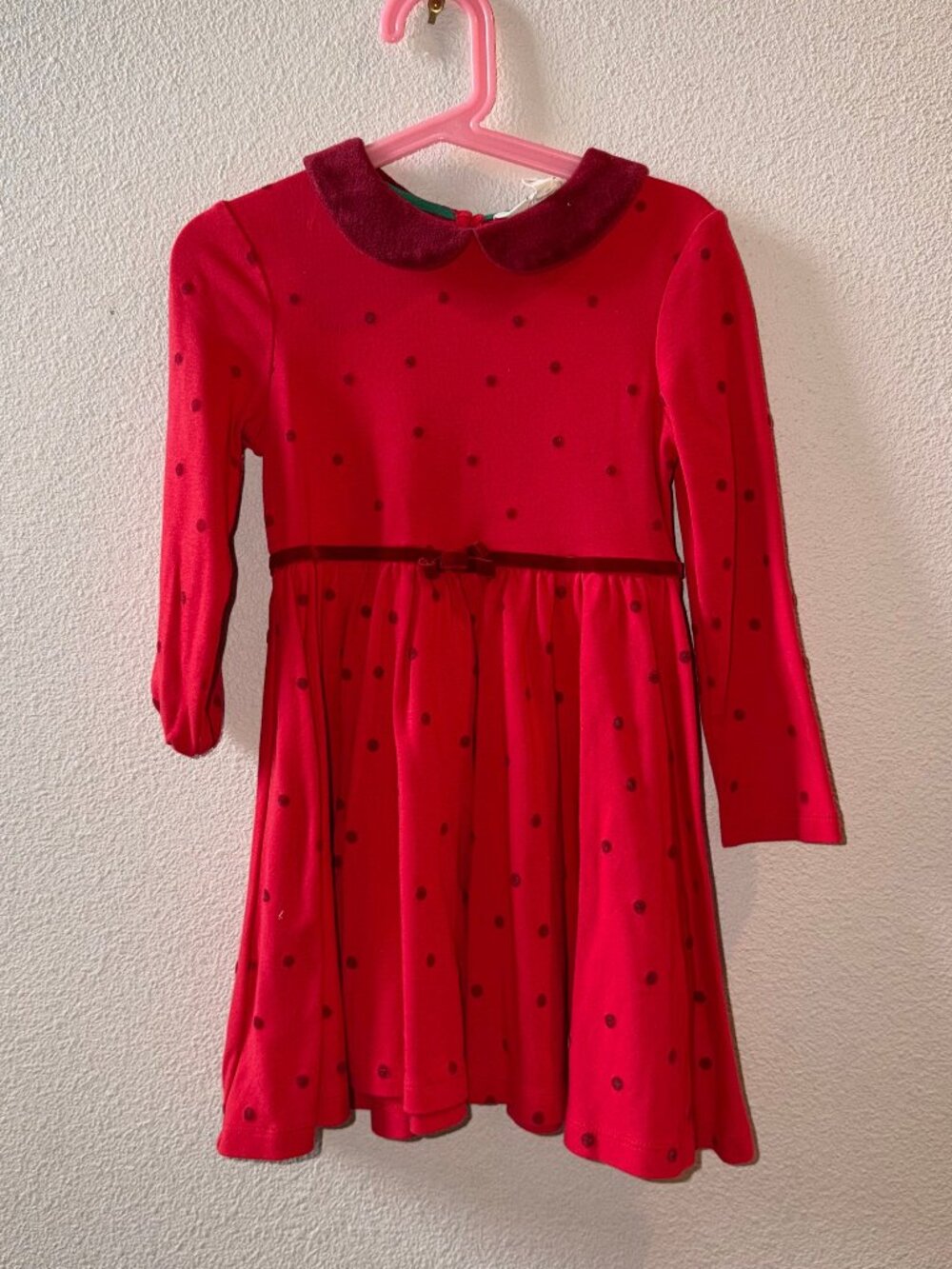 Mini Boden Red Polka Dot Dress with Velvet Collar 5-6Y